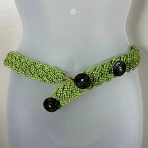 Women’s Beaded Belt Vintage Handmade Green Bohemian Lagenlook Art to Wear 36-38”